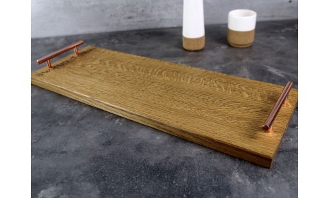 Personalised Oak Tray with Copper Handles | 220 X 600